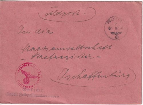 DR - Fp.Nr. 24576 (Kdo. 212. Inf.Div. - Gericht !) Feldpostbrief 18.1.41