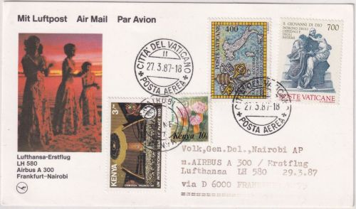 Vatikan/Kenya - Zuleitungspost LH-Erstflug FFM - Nairobi 1987 Lagergebühr