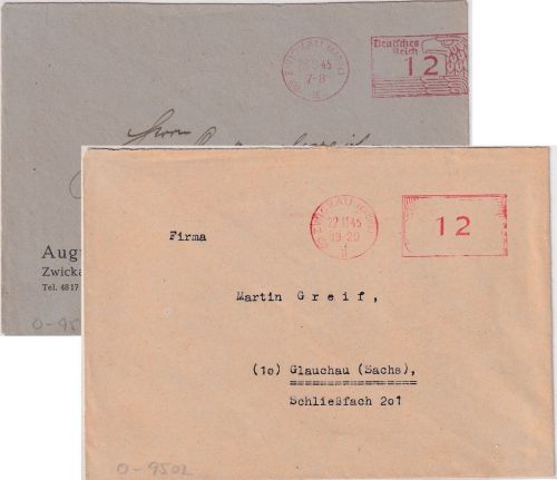 All.Bes. - Zwickau 28.8./22.11.45 12 Pfg. Postfreistempel - 2 Briefe n. Glauchau