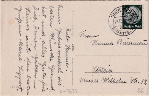 DR - Neukirchen ü. Crimmitschau Poststelle I Karte n. Schleiz 1939