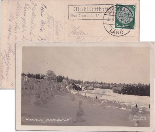 DR - Mühlleithen ü. Auerbach (Vogtland) Landpost-Ra2 Karte n. Pössneck 1934