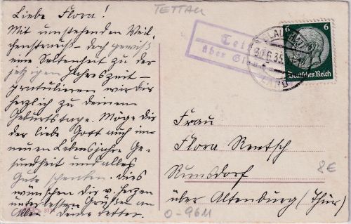 DR - Tettau ü. Glauchau Landpost-Ra2 Karte n. Runsdorf ü. Altenburg 1935