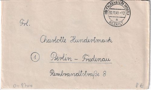 All.Bes. - (10) Falkenstein (Vogtll) Bezahlt 30.11.45 Brief n. Berlin