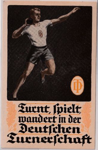 Sachsen - Deutsche Turnerschaft Kugelstoßer farb. Werbe-AK Vogelsgrün 1926