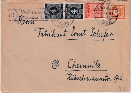 SBZ/Sachsen - (10) Weißensand ü. Reichenbach Landpost-Ra2 Brief 27.6.46