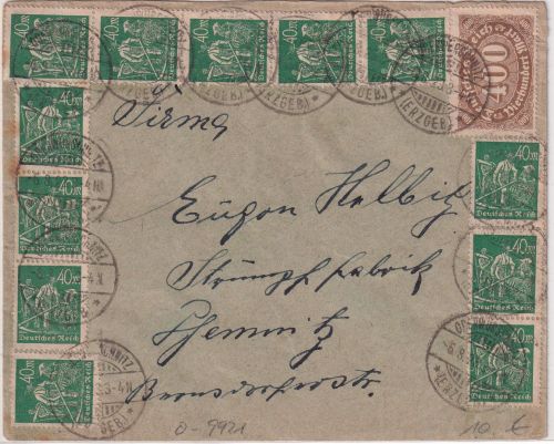 DR-Infla - 15x40 M. Schnitter u.a. Brief Oberwüschnitz - Chemnitz 6.8.23