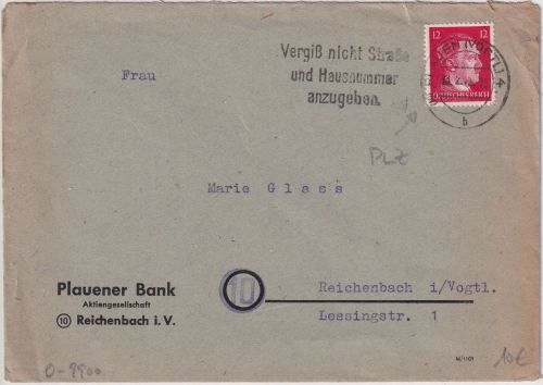 DR - (10) Plauen 4 13.2.45 Masch.stpl./Posteigenwerbung Brief n. Reichenbach
