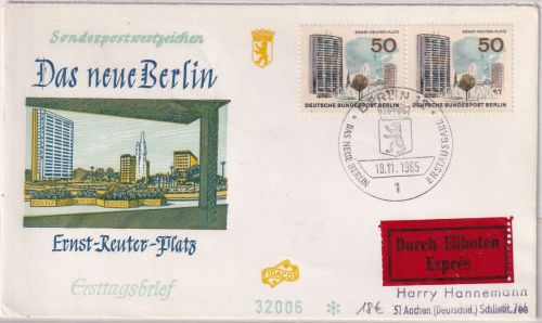 Berlin - 2x50 Pfg. Neu-Berlin Schmuck-FDC/Eilbrief ESST 18.11.65