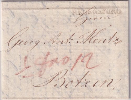 Bayern/Österreich - Regenspurg L1 Teilfrancobrief n. Botzen 1800 - mit Inhalt