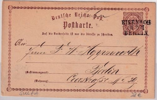 DR - 1/2 Gr Brustschild Ganzsache Bahnpost-L3 Eisenach Berlin Aufgabe Sulza 1873