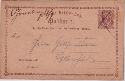 DR - Grünberg 17/7 hands. Ortsangabe 1/2 Gr. Brustschild Ganzsache 1873
