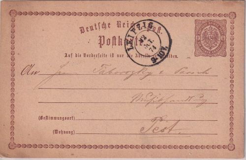 DR - 1/2 Gr. Brustschild Ganzsache n.UNGARN K2 Leipzig - Pest 1874