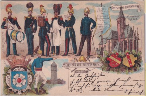 DR - II. Els.-Lothr. Feuerwehrtag 1899 5 Pfg. K/A Privatganzsache Hagenau 2.8.99