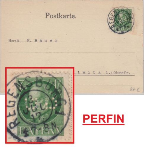 Bayern - 5 Pfg. Ludwig Perfin "GB" Karte Regensburg - Mitwitz 1917