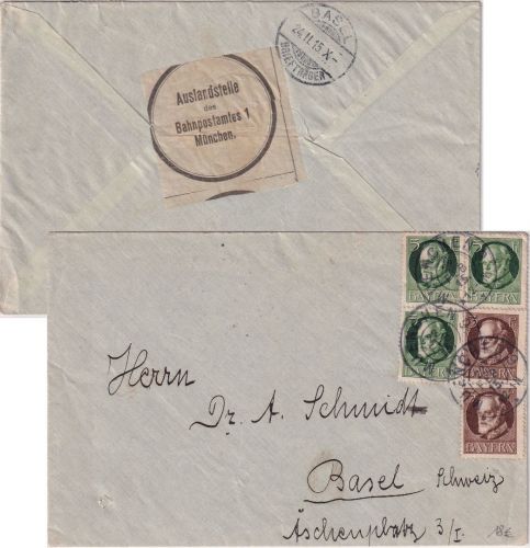 Bayern - 3x5+2x3 Pfg. Ludwig Zensurbrief i.d. SCHWEIZ München - Basel 1915