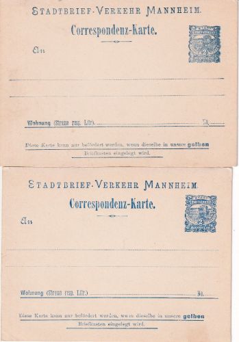 DR - Mannheim Privatpost 2 Pfg. Ganzsache - 2 versch. Typen - ungebraucht