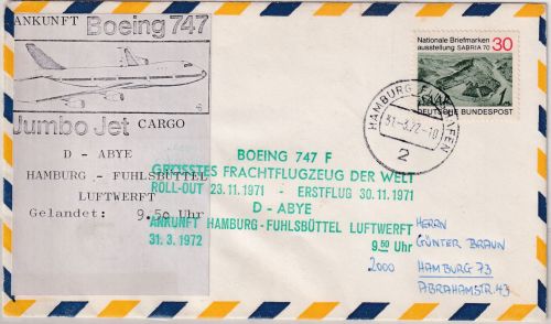BRD - Hamburg-Fuhlsbüttel 31.3.72 Landung Frachtflugzeug Boeing 747F