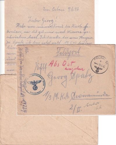 DR - Fp.Nr. 19724 10.6.42 Feldpostbrief n. Swinemünde - mit Inhalt