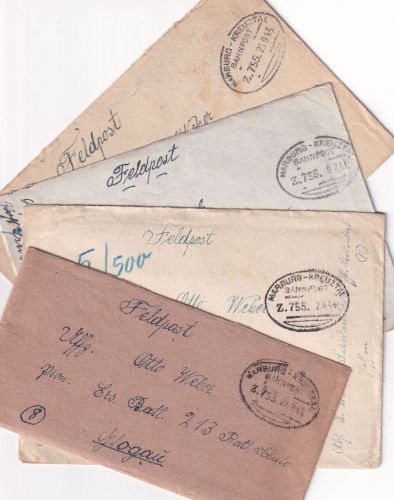 DR - Marburg Kreuztal Bahnpost Z.755 4 Feldpostbriefe Friedensdorf Lahn 1941/44