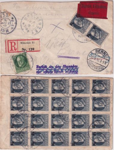 Bayern - 22x2 1/2 + 5 Pfg. Ludwig Eil-Einschreibebrief München - Berne 1916