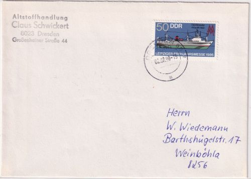 DDR - 50 Pfg. Leipziger Frühjahrsmesse Brief Dresden - Weinböhla 2.7.90