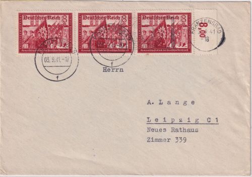DR - 3x8 Pfg. Kameradschaftsblock/Reichspost Brief Franzensbad - Leipzig 1941