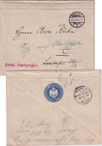 DR - Berlin C2 1903 Königliche Angelegenheit/Ober-Hofmarschall-Amt Ortsbrief