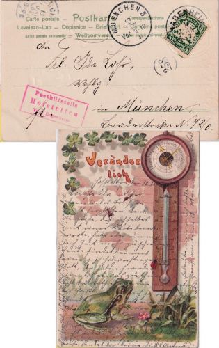 Bayern - Hofstetten T. Hagenheim roter Posthilfstellen-Ra3 Karte n. München 1903