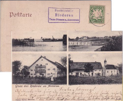 Bayern - Riederau T. Diessen a. Ammersee Posthilfstellen-Ra3 Ansichtskarte 1910