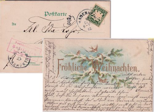 Bayern - Hofstetten T. Hagenheim roter Posthilfstellen-Ra3 Weihnachtskarte 1902