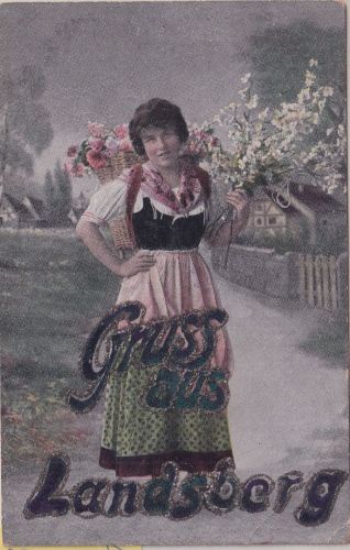 Bayern - Landsberg Schriftzug mit Glitter farb. AK/Feldpost gelaufen 1917