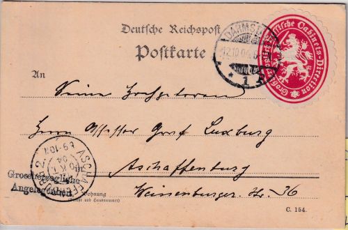 DR - Darmstadt 1904 Grossherzogl. Angelegenheit (Cabinets-Direktion) Karte