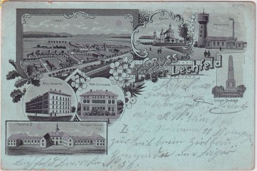 Bayern - Lager Lechfeld Kaserne Wssserwerk etc. Mehrbildlitho gelaufen 1902