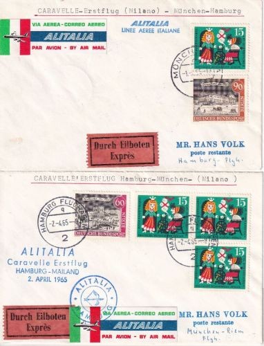 BRD - Alitalia Caravelle Erstflug Hamburg München/München Hamburg 1.+2.4.65