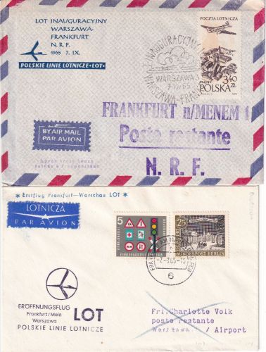 BRD/Polen - LOT Erstflug Warschau Frankfurt/Frankfurt Warschau 7.9.65 2 Belege