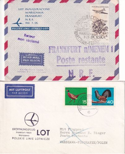 BRD/Polen - LOT Erstflug Warschau Frankfurt/Frankfurt Warschau 7.9.65 2 Belege