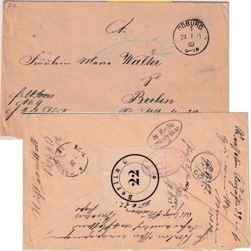 DR - Coburg 1883 Frei lt. Avers No.9 Brief n. Berlin - diverse Retourvermerke