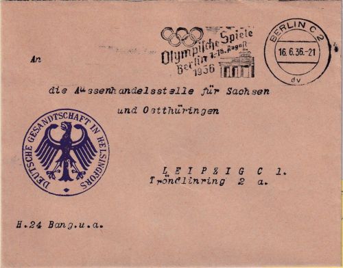 DR - Deutsche Gesandtschaft Helsingfors Brief/Frei d. Ablösung Berlin 1936