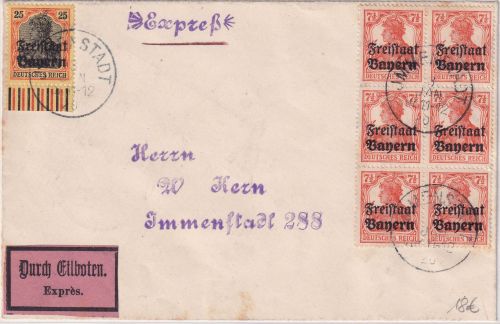 Bayern - 25+6x7 1/2 Pfg. Germania/Freistaat Ortseilbrief Immenstadt 3.1.20