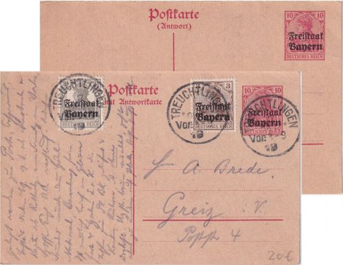 Bayern - 10/10 Pfg. Germania/Freistaat Ganzsache/Doppelkarte+Zusatz 7.OKT 19