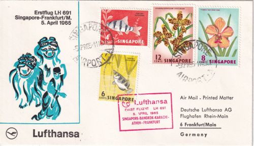 Singapore - Lufthansa Erstflug Singapore - Frankfurt a/M 5.4.65