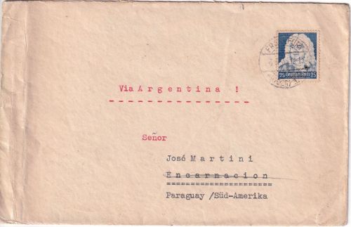 DR - 25 Pfg. Händel Brief n. PARAGUAY Frankfurt a.O. - Encarnacion 1935