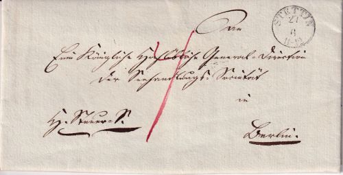 Preussen - Stettin 27/6 Fingerhut-K1 Portobrief n. Berlin 1838