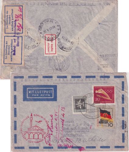 DDR - "Amtlich geöffnet" Luftpostbrief/Erstflug n. JUGOSLAWIEN Berlin 1960