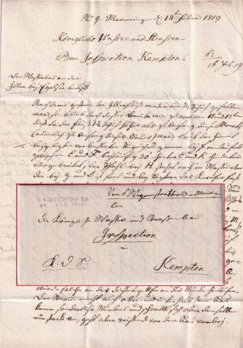Bayern - R3 Memmingen 14. FEB 1819 L2 Dienstbrief n. Kempten m. Inhalt