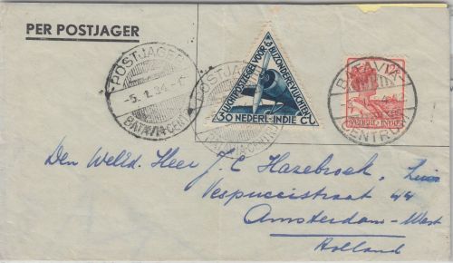 Niederl. Indien - KLM Postjager Luftpostbrief Batavia Amsterdam 3.1./5.1.34