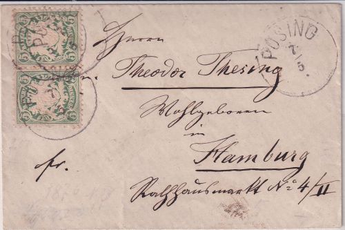 Bayern - 2x5 Pfg Wappen Brief K1 Pösing 7/5 - Hamburg 1879
