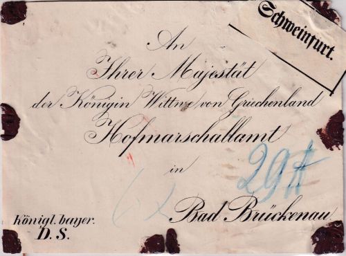 Bayern - Schweinfurt ca. 1860 Dienstpaketadresse/Fahrpost n. Bad Brückenau