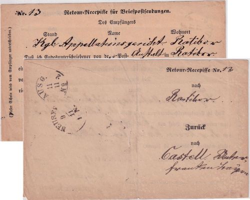 Bayern - Neuses 9/11 K1 Retour-Recipisse v. Ratibor n. Castell 1871