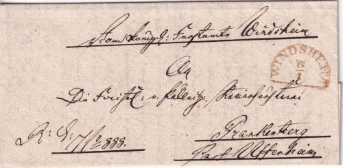 Bayern - Windsheim 6/1 HKS in braunrot (!!) Dienstbrief 1855